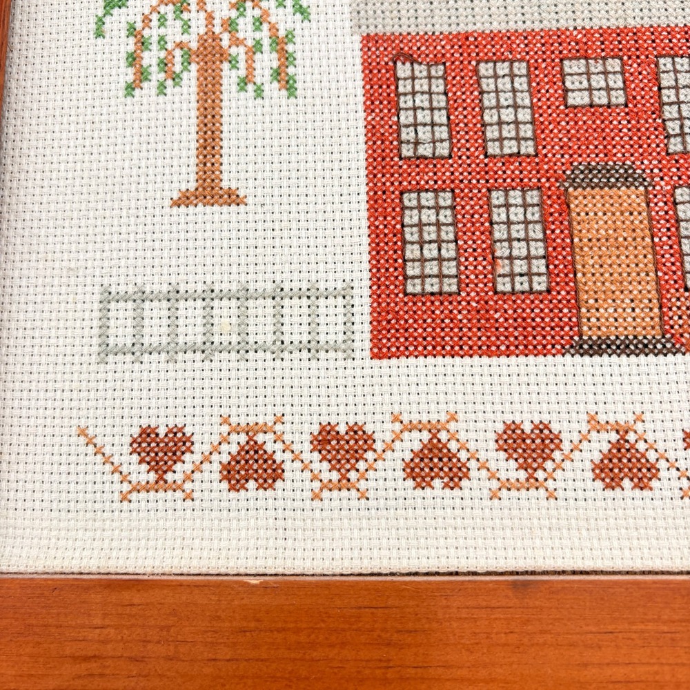 Vintage Handmade Cross Stitch Welcome Baileys Colonial House Wood Frame 24x14.5 - Picture 5 of 8